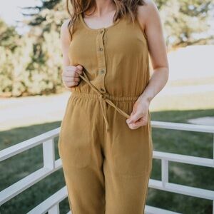 Publish Tan Button-Front Jumpsuit